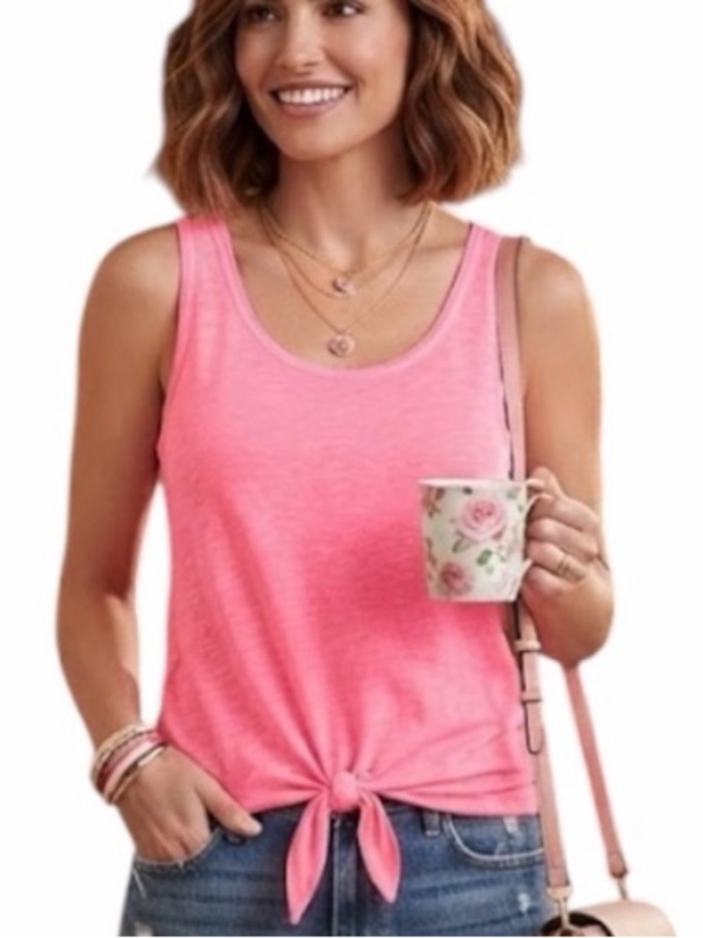 PINK ROSE Vintage Tie-Dye/Ombré Tank/Top With Knotted Tie Front Pink Size Small